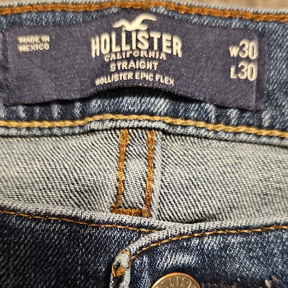 Hollister Blue Straight Jeans with Classic Stitching